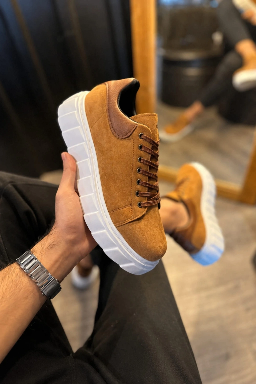 ARES Bağcıklı Süet Erkek Günlük Sneaker Yüksek Taban Ayakkabı - Taba