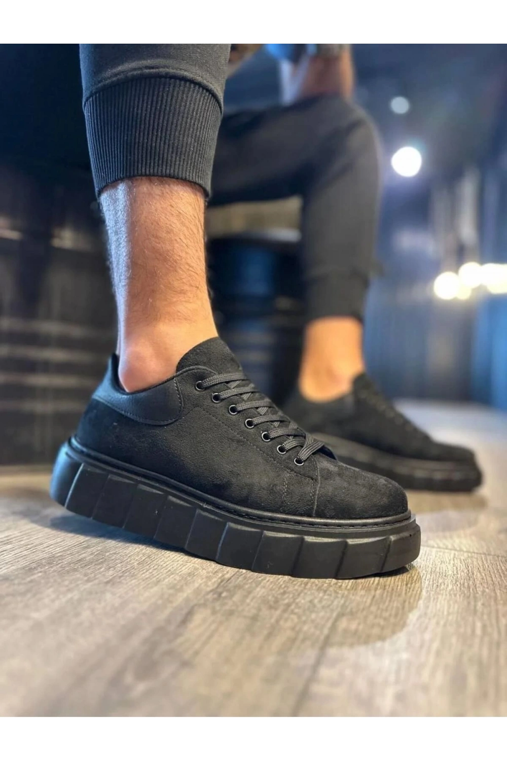 ARES Bağcıklı Süet Erkek Günlük Sneaker Yüksek Taban Ayakkabı - Siyah