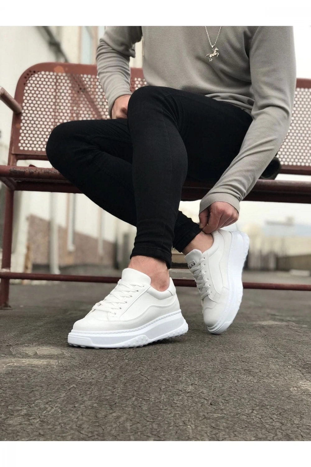 Rovero Erkek Bağcıklı Cilt Günlük Sneaker Ayakkabı – Beyaz
