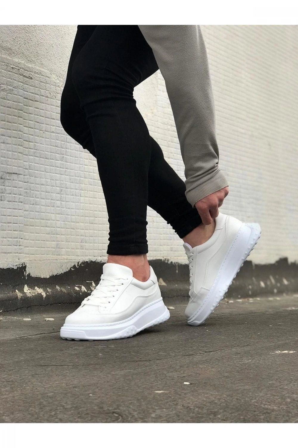 Rovero Erkek Bağcıklı Cilt Günlük Sneaker Ayakkabı – Beyaz