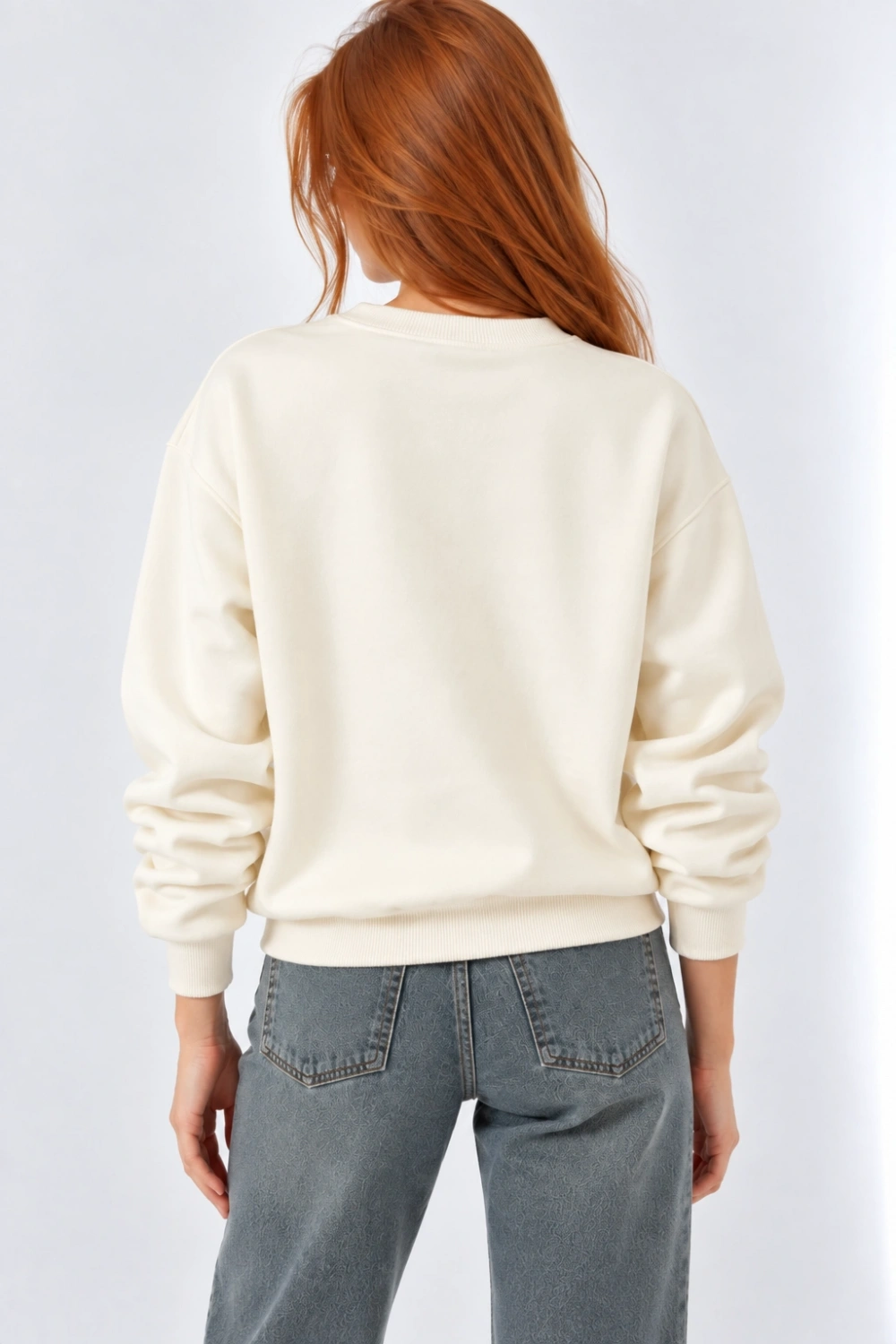 Kalp İşlemeli Kadın  Sweatshirt - Ekru