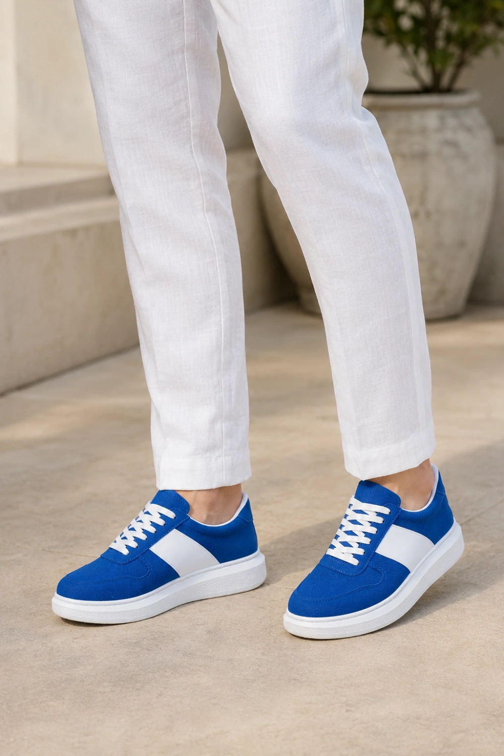 Lunex Erkek Bağcıklı Süet Günlük Spor Sneaker Ayakkabı - Mavi - Beyaz