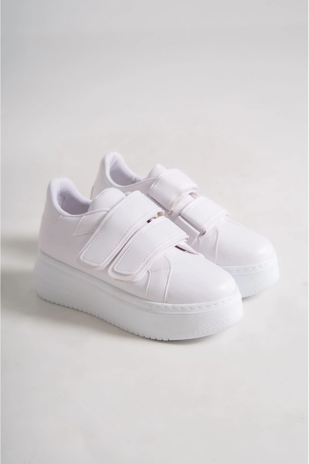 Vera Çift Cırtlı Kadın Günlük Sneaker Kalın Taban Rahat Ayakkabı - Beyaz