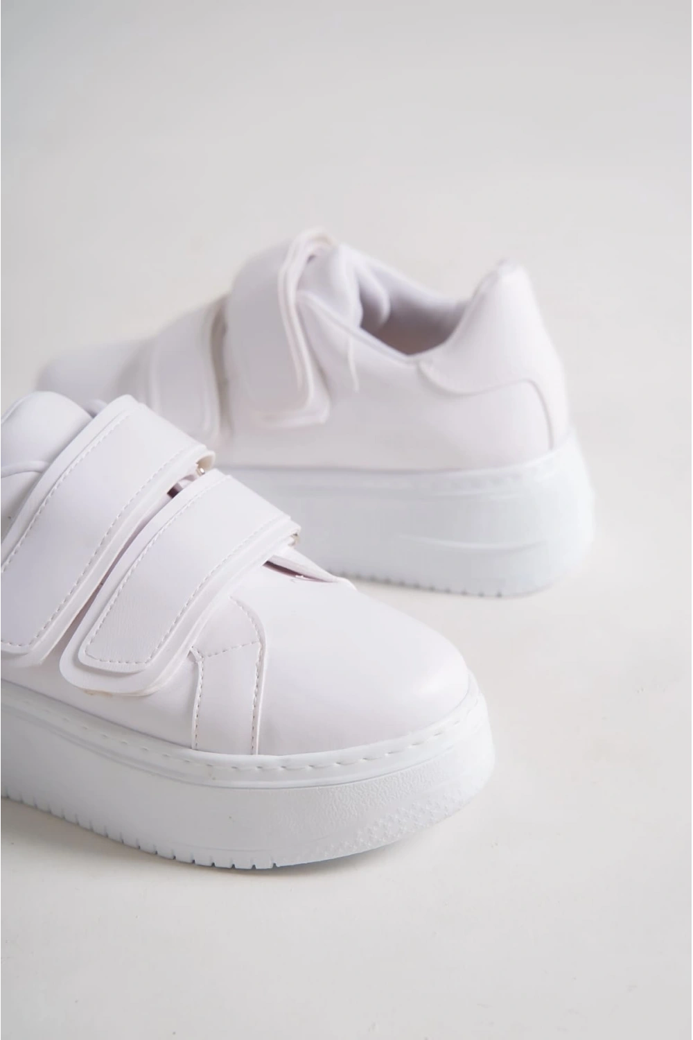Vera Çift Cırtlı Kadın Günlük Sneaker Kalın Taban Rahat Ayakkabı - Beyaz