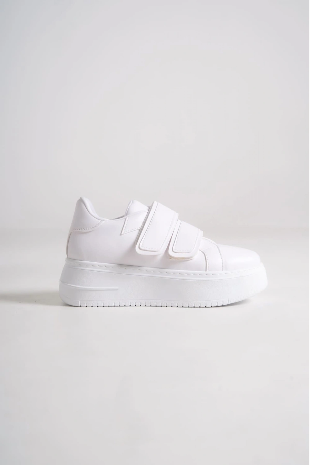 Vera Çift Cırtlı Kadın Günlük Sneaker Kalın Taban Rahat Ayakkabı - Beyaz