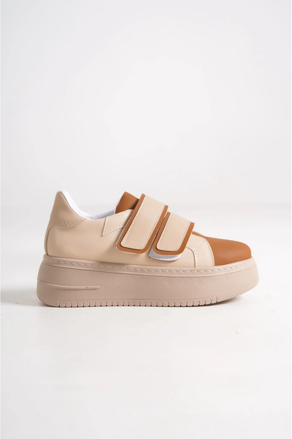 Vera Çift Cırtlı Kadın Günlük Sneaker Kalın Taban Rahat Ayakkabı - Taba