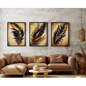 Bestablo 3 Parça Çerçeveli Dekoratif Kuş Tüyü Ahşap Tablo Seti Bestablo