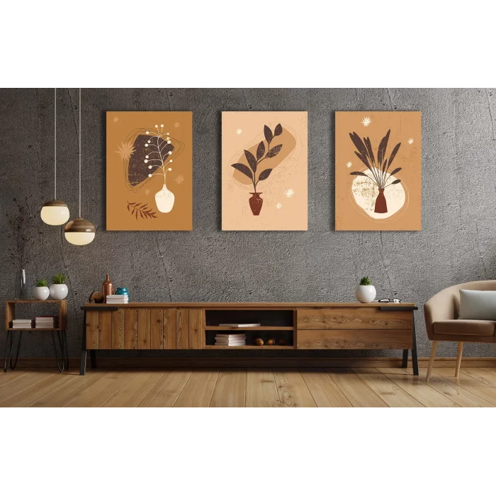 3 PARÇA DEKORATİF BOHO KANVAS TABLO