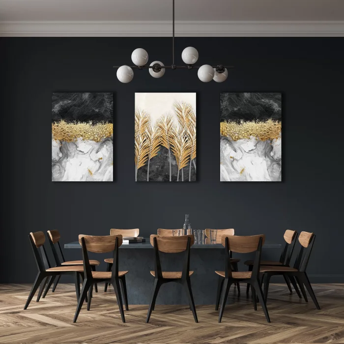 3 PARÇA DEKORATİF ÇİÇEK KANVAS TABLO