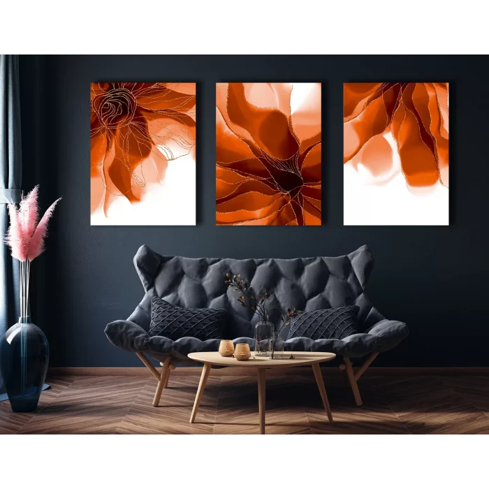 3 PARÇA DEKORATİF SOYUT ÇİÇEK KANVAS TABLO