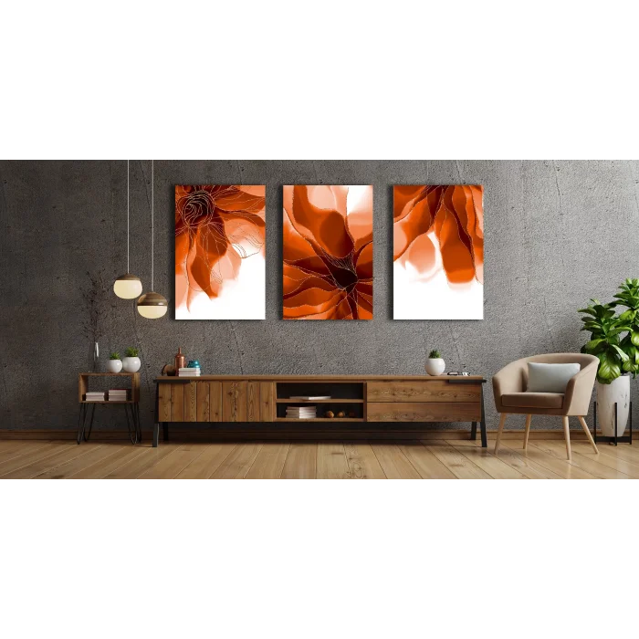 3 PARÇA DEKORATİF SOYUT ÇİÇEK KANVAS TABLO
