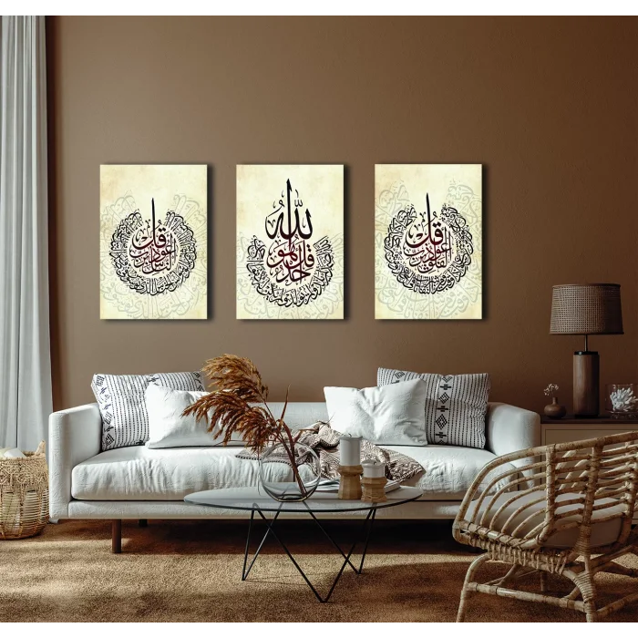 3 PARÇA İHLAS FELAK NAS SURELERİ KANVAS TABLO