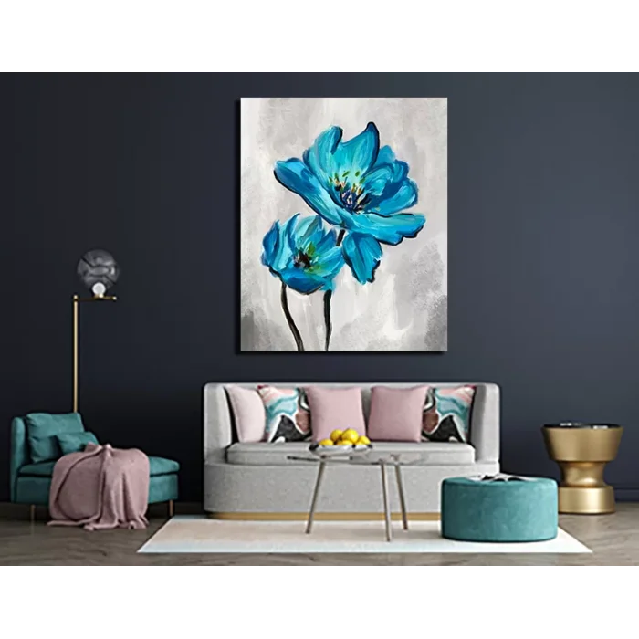 DEKORATİF MAVİ ÇİÇEK KANVAS TABLO