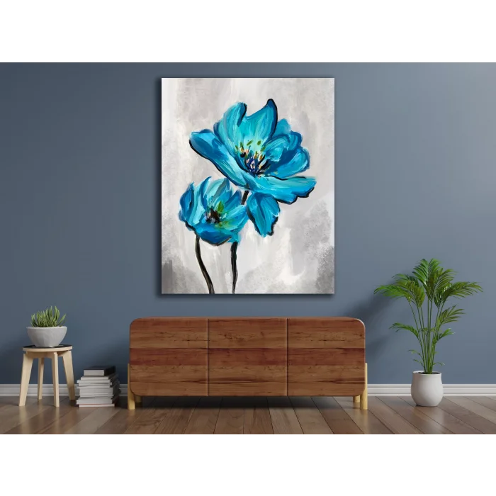 DEKORATİF MAVİ ÇİÇEK KANVAS TABLO