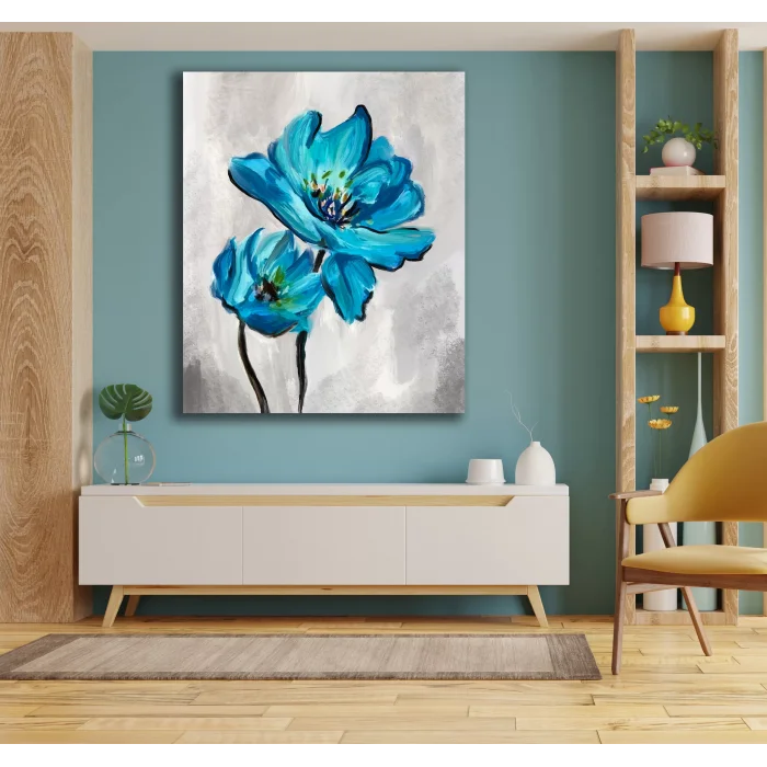 DEKORATİF MAVİ ÇİÇEK KANVAS TABLO