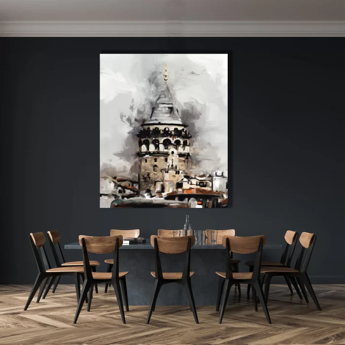 YAĞLI BOYA GÖRÜNÜMLÜ GALATA KULESİ KANVAS TABLO