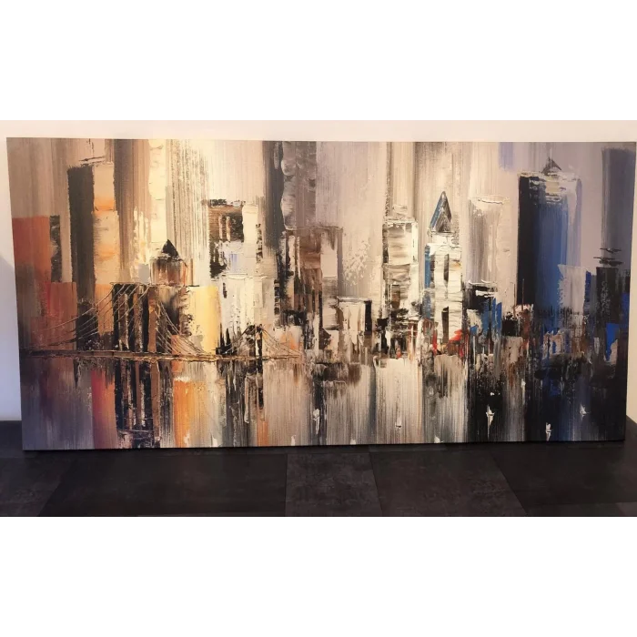 YAĞLI BOYA GÖRÜNÜMLÜ MODERN SOYUT ŞEHİR KANVAS TABLO