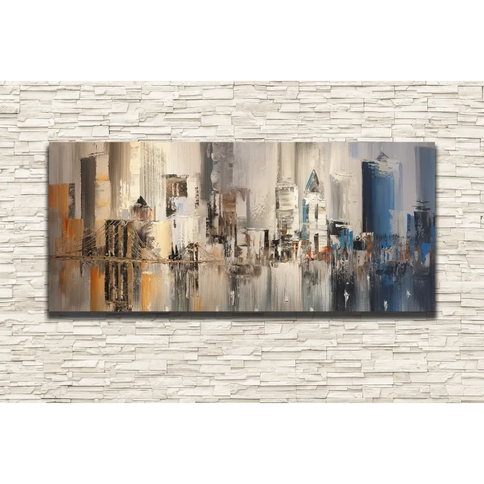 YAĞLI BOYA GÖRÜNÜMLÜ MODERN SOYUT ŞEHİR KANVAS TABLO