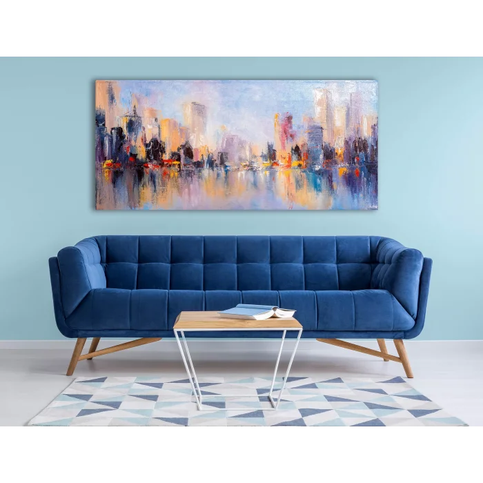 Yağlı Boya Görünümlü Şehir Manzarası Kanvas Tablo