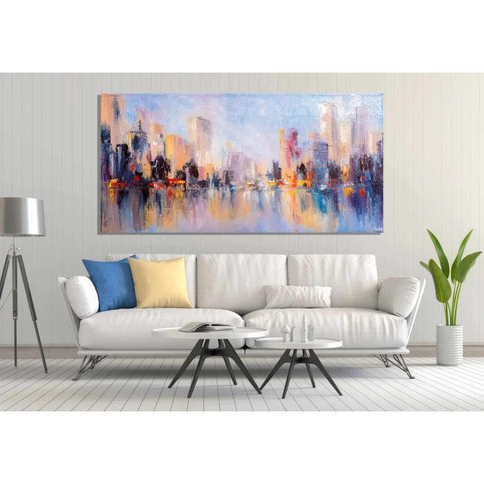 Yağlı Boya Görünümlü Şehir Manzarası Kanvas Tablo