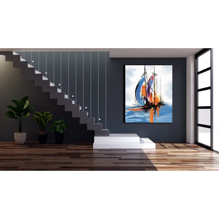YAĞLI BOYA GÖRÜNÜMLÜ SOYUT YELKENLİ KANVAS TABLO