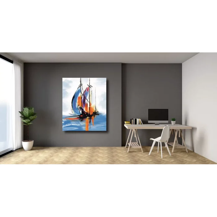 YAĞLI BOYA GÖRÜNÜMLÜ SOYUT YELKENLİ KANVAS TABLO