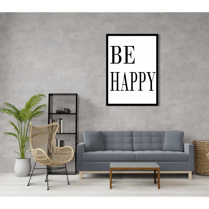 1 Parça Mutlu Ol Yazılı Çerçeveli Ahşap Tablo, Ev Dekoru