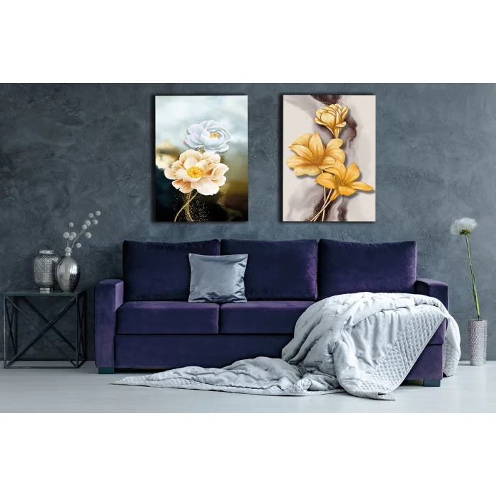 2 PARÇA DEKORATİF ÇİÇEK KANVAS TABLO