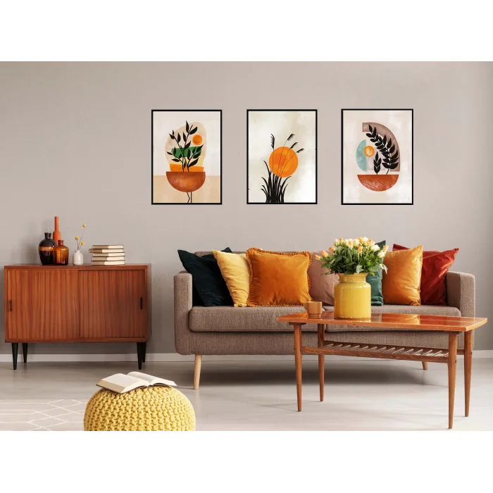 3lü Bohemian Çerçeveli Tablo , Ev Dekoru , Soyut Tablo , Ahşap Tablo