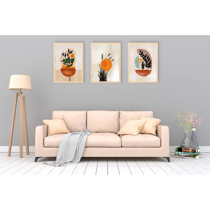 3lü Bohemian Çerçeveli Tablo , Ev Dekoru , Soyut Tablo , Ahşap Tablo