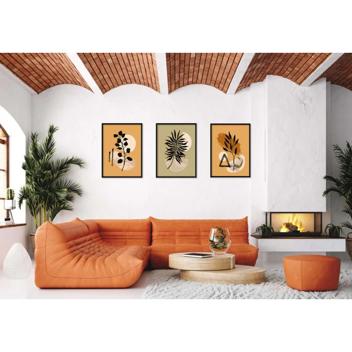 3lü Bohemian Yeşil Çerçeveli Tablo , Ev Dekoru , Soyut Tablo , Ahşap Tablo