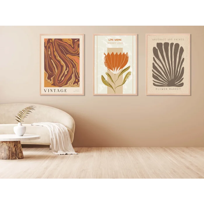 3lü Dekoratif Çerçeveli Tablo , Ev Dekoru , Soyut Tablo , Ahşap Tablo