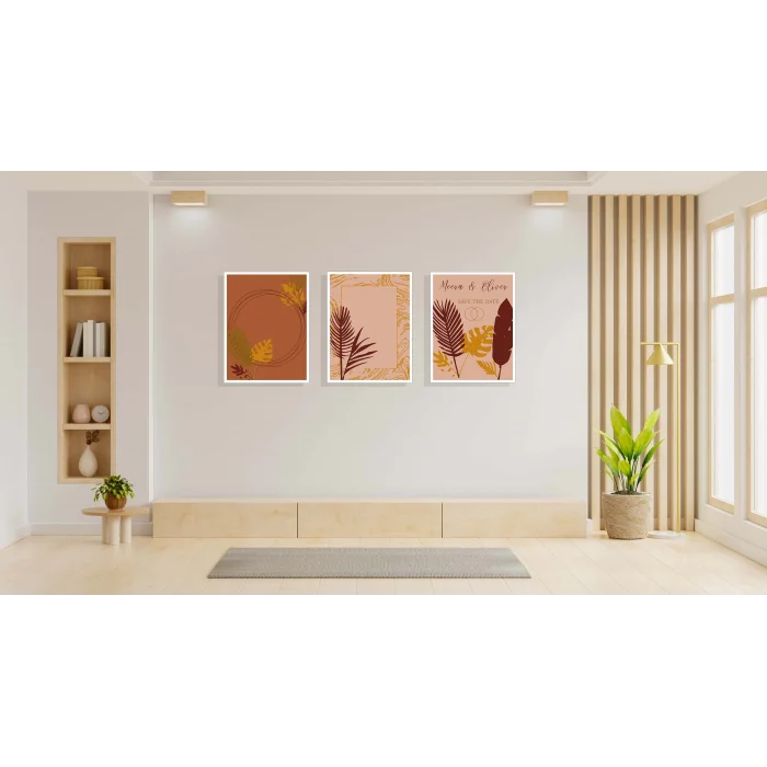 3lü Dekoratif Çerçeveli Tablo Oliver, Ev Dekoru , Soyut Tablo , Ahşap Tablo