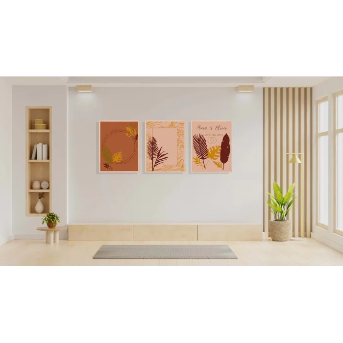 3lü Dekoratif Çerçeveli Tablo Oliver, Ev Dekoru , Soyut Tablo , Ahşap Tablo