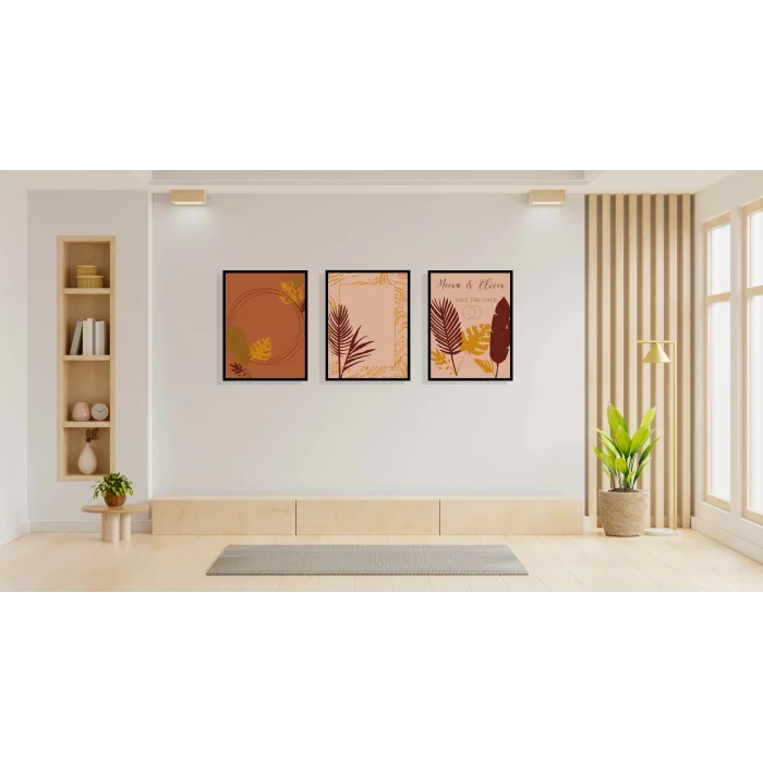 3lü Dekoratif Çerçeveli Tablo Oliver, Ev Dekoru , Soyut Tablo , Ahşap Tablo