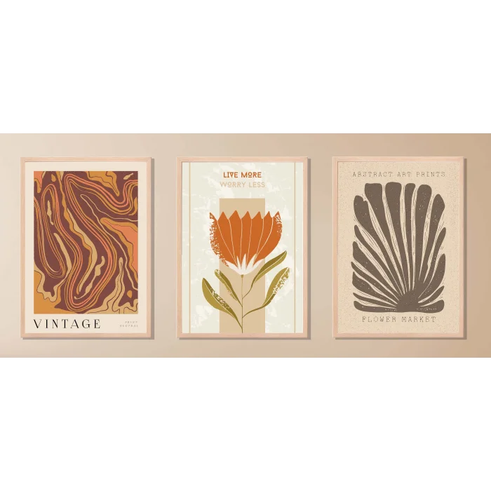 3lü Dekoratif Çerçeveli Tablo , Ev Dekoru , Soyut Tablo , Ahşap Tablo