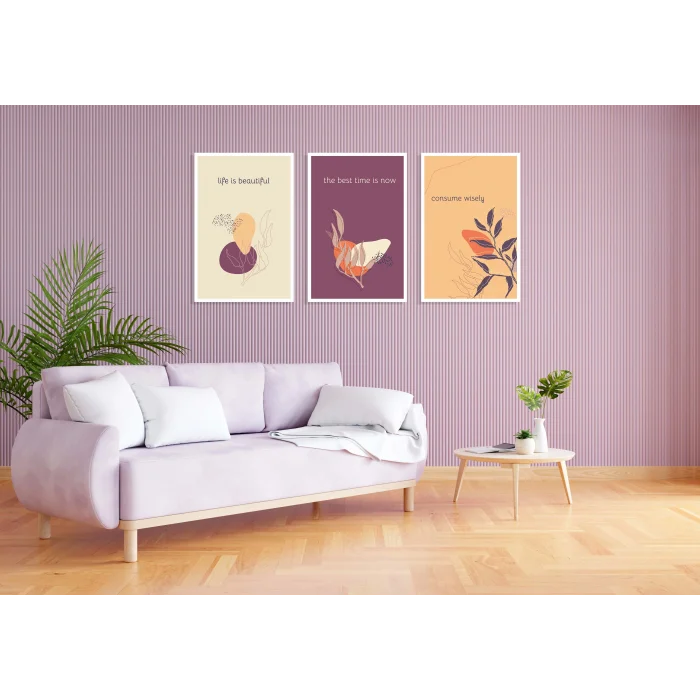 3lü Dekoratif Çerçeveli Tablo Life , Ev Dekoru , Soyut Tablo , Ahşap Tablo