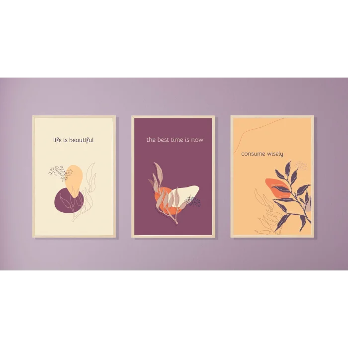 3lü Dekoratif Çerçeveli Tablo Life , Ev Dekoru , Soyut Tablo , Ahşap Tablo