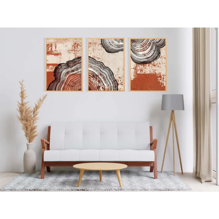 3lü Dekoratif Desenli Çerçeveli Tablo , Ev Dekoru , Soyut Tablo , Ahşap Tablo