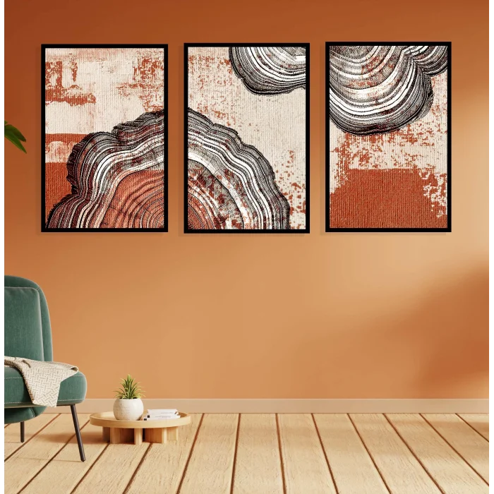 3lü Dekoratif Desenli Çerçeveli Tablo , Ev Dekoru , Soyut Tablo , Ahşap Tablo