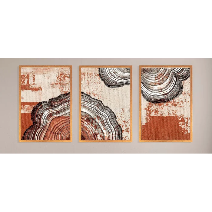 3lü Dekoratif Desenli Çerçeveli Tablo , Ev Dekoru , Soyut Tablo , Ahşap Tablo