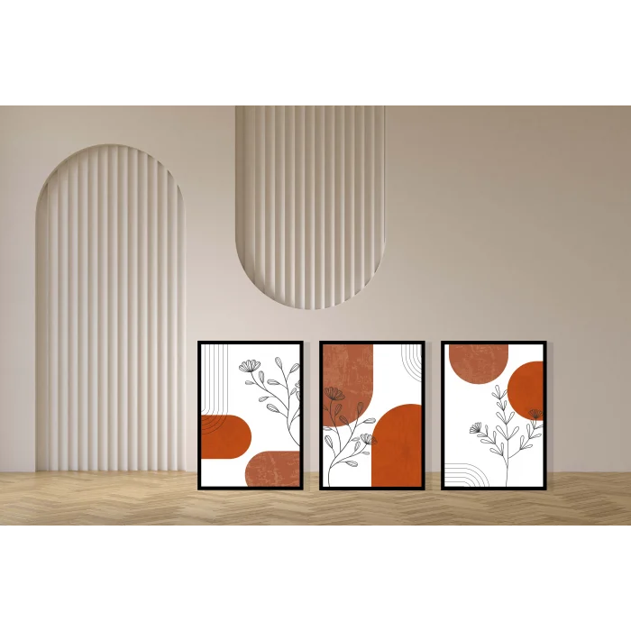 3lü Dekoratif Modern Yaprak Çerçeveli Tablo , Ev Dekoru , Soyut Tablo , Ahşap Tablo