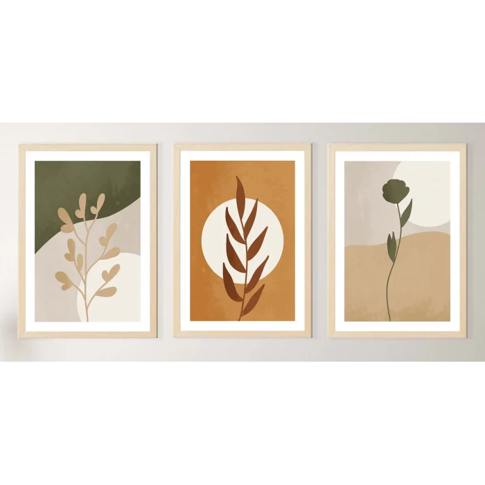 3 Parça Dekoratif Çiçekler Çerçeveli Ahşap Tablo , Ev Dekoru , Soyut Tablo , Ahşap Tablo