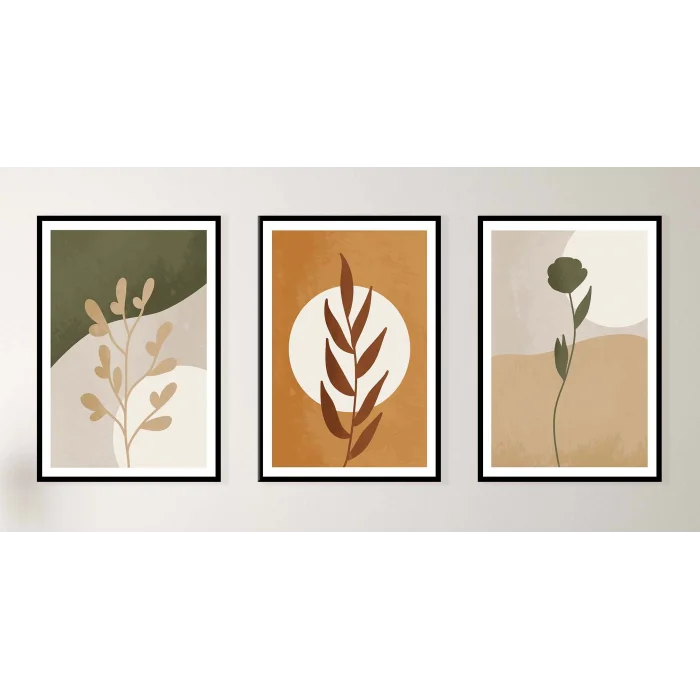 3 Parça Dekoratif Çiçekler Çerçeveli Ahşap Tablo , Ev Dekoru , Soyut Tablo , Ahşap Tablo