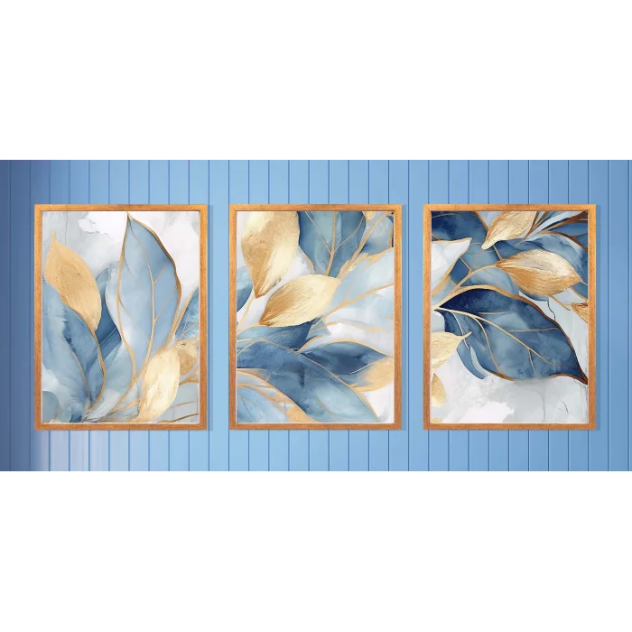 3lü Gold Dekoratif Çerçeveli Tablo Life , Ev Dekoru , Soyut Tablo , Ahşap Tablo