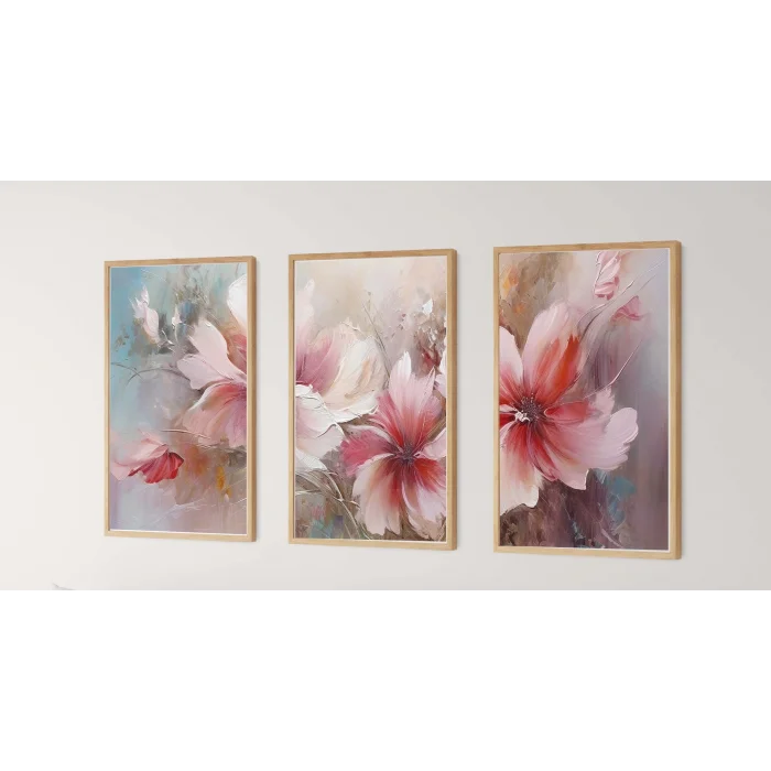 3lü Pembe Soyut Çerçeveli Tablo Life , Ev Dekoru , Soyut Tablo , Ahşap Tablo