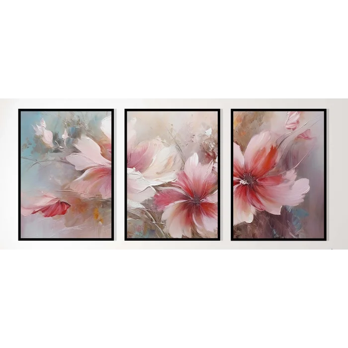 3lü Pembe Soyut Çerçeveli Tablo Life , Ev Dekoru , Soyut Tablo , Ahşap Tablo