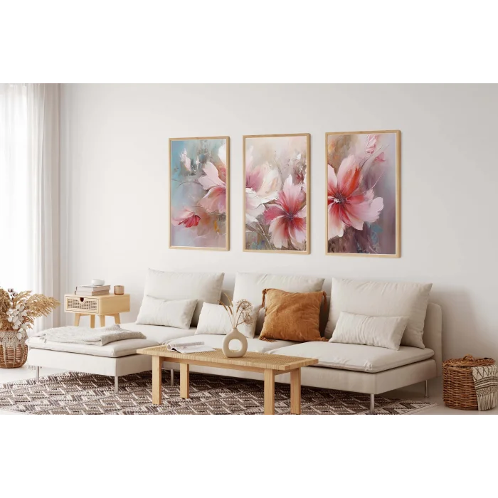 3lü Pembe Soyut Çerçeveli Tablo Life , Ev Dekoru , Soyut Tablo , Ahşap Tablo