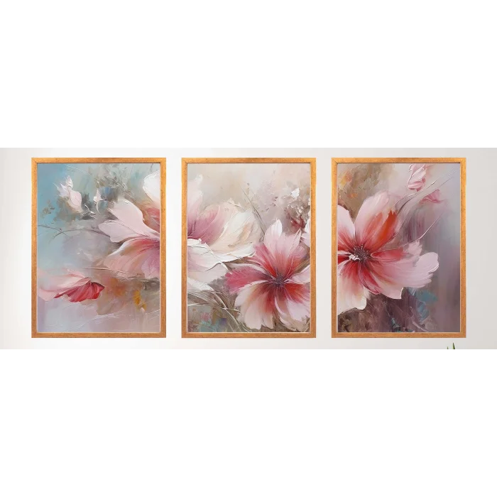 3lü Pembe Soyut Çerçeveli Tablo Life , Ev Dekoru , Soyut Tablo , Ahşap Tablo