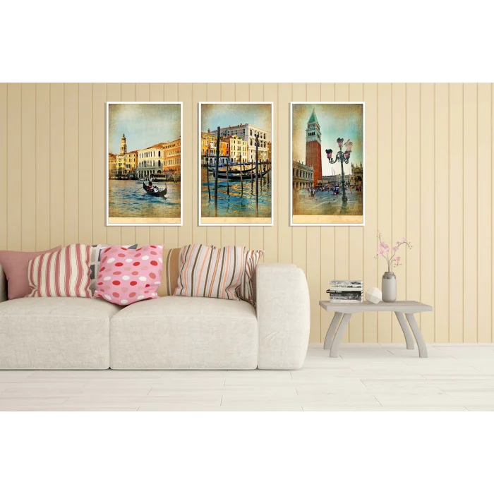 3lü Venedik Çerçeveli Tablo Life , Ev Dekoru , Soyut Tablo , Ahşap Tablo